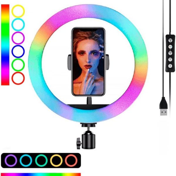 رینگ لایت حرفه ایی رومیزی و ایستاده RGB بلند 12 اینچ